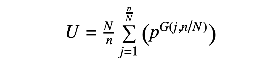 Expression for number of unique CN-symmetric sequences, U, given an n-residue macrocycle with p possibilities per position.