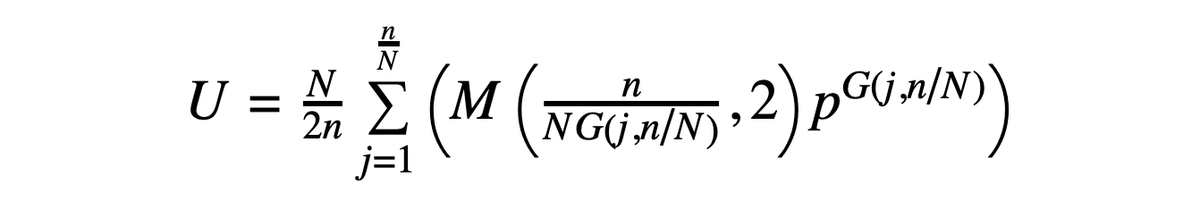 Expression for number of unique SN-symmetric sequences, U, given an n-residue macrocycle with p possibilities per position.